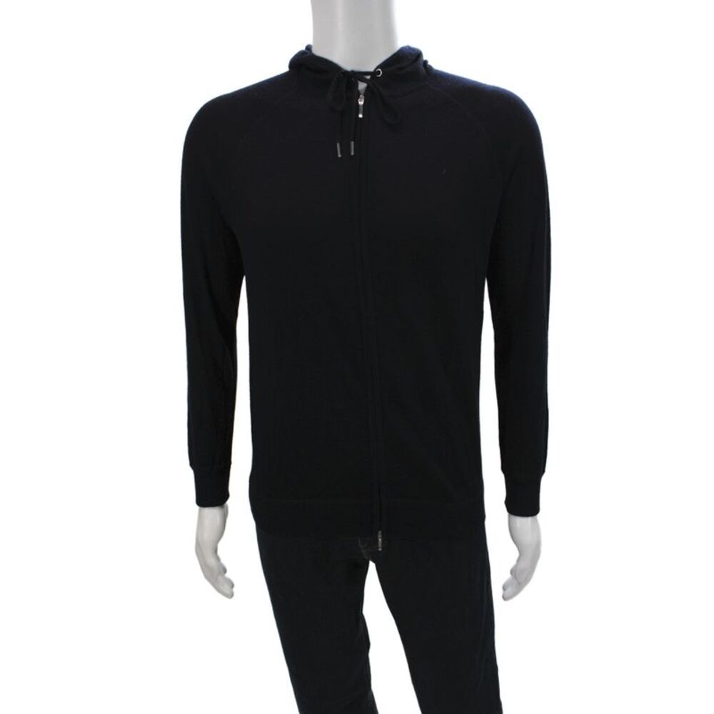 Suit Supply Men Full-zip Hoodie Merino Wool High Neck Black Size M